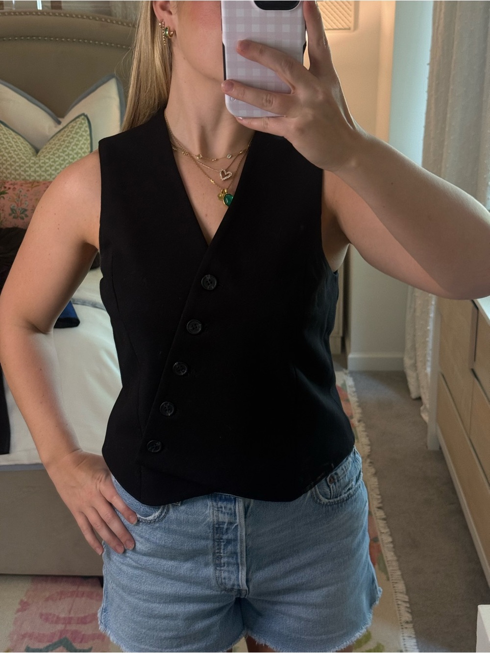 Evereve Black Sleeveless Asymmetric Button Vest